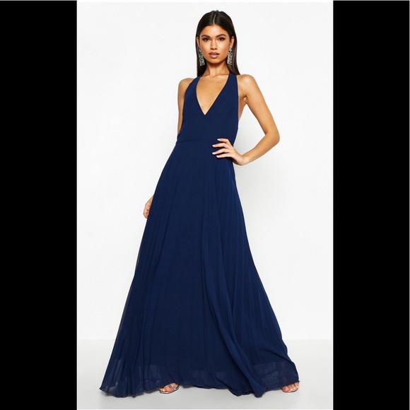 NEW Boohoo Chiffon Pleated Plunge Maxi Dress Sz 12 - Picture 1 of 4